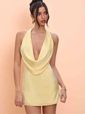 SHEIN Bae Deep V Pale Yellow Dress